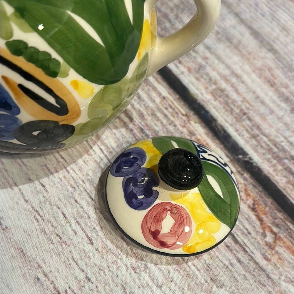 FAVANOL Hand Painted in Portugal Floral Ceramic Serving Bowl & Cream & Sugar Set - Picture 9 of 17